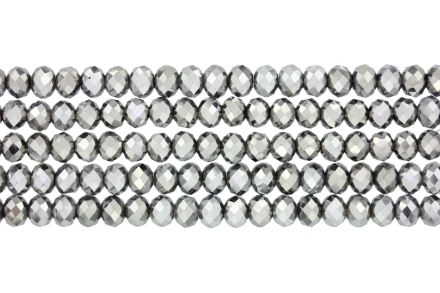 GLASS BEADS - FACETED RONDELLE CRYSTALS - 8x6mm - METALLIC - SILVER HALF-METALLIC 110 - STRING (66pcs.) Hole-1.5mm
