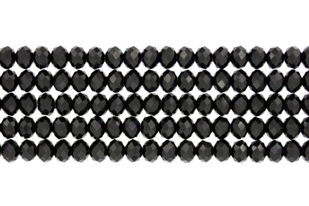 GLASS BEADS - FACETED RONDELLE CRYSTALS - 8x6mm - OPAQUE - BLACK 002 - PACKAGE (5x66pcs.) Hole-1.5mm