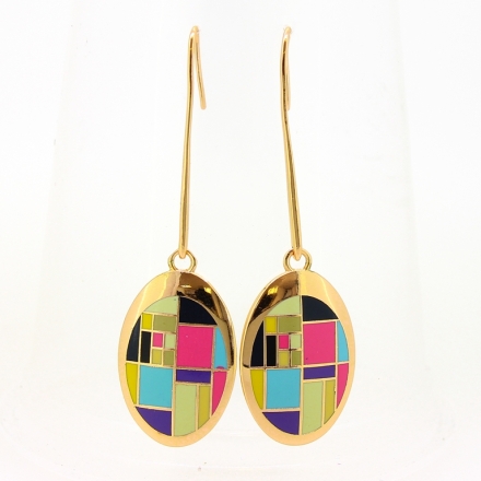 JEWELRY - EARRINGS - HOOK - METAL AND ENAMEL - ELLIPSE Е636 - 2.1x7.3cm GOLD-MIX - 1 pair