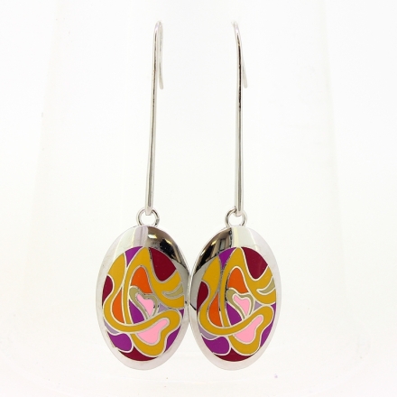 JEWELRY - EARRINGS - HOOK - METAL AND ENAMEL - ELLIPSE Е638 - 2.1x7.3cm NICKEL-MIX - 1 pair