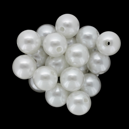 ACRYLIC IMITATION PLASTIC PEARLS - BALL - 14mm WHITE 01 - PACKAGE 500g Hole-2.5mm (360pcs.)