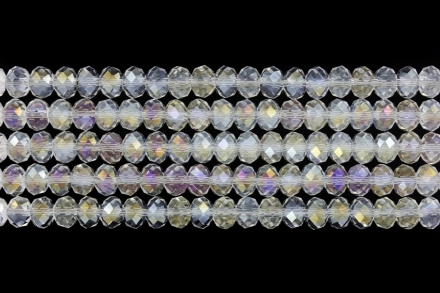 GLASS BEADS - FACETED RONDELLE CRYSTALS - 8x6mm - АВ TRANSPARENT - WHITE 097 - PACKAGE (5x66pcs.) Hole-1.5mm