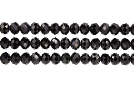 GLASS BEADS - FACETED RONDELLE CRYSTALS - 10x8mm - OPAQUE - BLACK 002 - PACKAGE (3x70pcs.) Hole-1.5mm