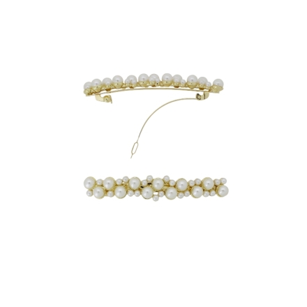JEWELRY - RESIN BRACKET FOR HAIR WITH PEARLS SH109 - 8.7x1.2x1.5cm GOLD AND WHITE - 1pcs.   