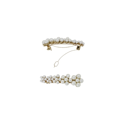 JEWELRY - RESIN BRACKET FOR HAIR WITH PEARLS SH110 - 6.3x1.9x2.0cm GOLD AND WHITE - 1pcs.   