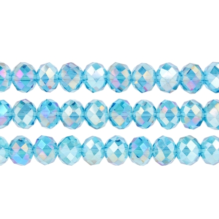 GLASS BEADS - FACETED RONDELLE CRYSTALS - 10x8mm - АВ TRANSPARENT - BLUE (LIGHT) 008AB - PACKAGE (3x70pcs.) Hole-1.5mm