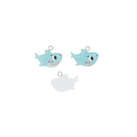 PLASTIC BEADS - RESIN 3D - PENDANT - SHARK 05 - 21x17x3mm BLUE (LIGHT)-RED-WHITE - 2pcs. Hole-2.0mm