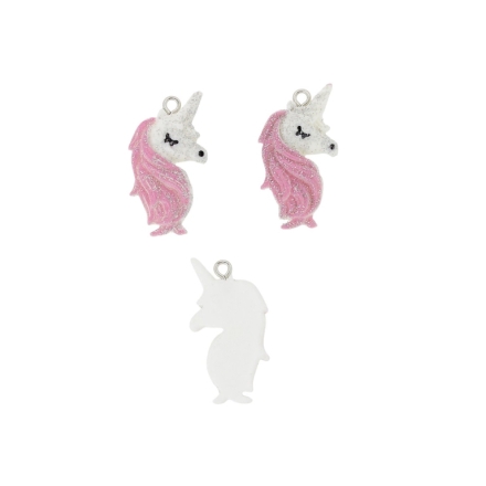 PLASTIC BEADS - RESIN 3D - PENDANT - UNICORN 08 - 17x32x5mm WHITE AND ПЕПЕЛ ОТ РОЗИ - 2pcs. Hole-2.0mm