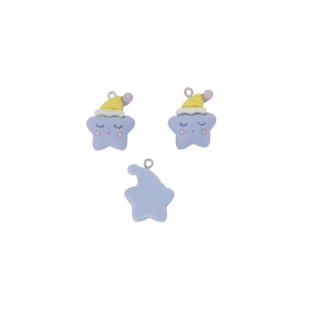 PLASTIC BEADS - RESIN 3D - PENDANT - STAR 03 WITH HAT - 19x24x9mm BLUE-YELLOW (LIGHT)-WHITE - PACKAGE 20pcs. Hole-1.8mm