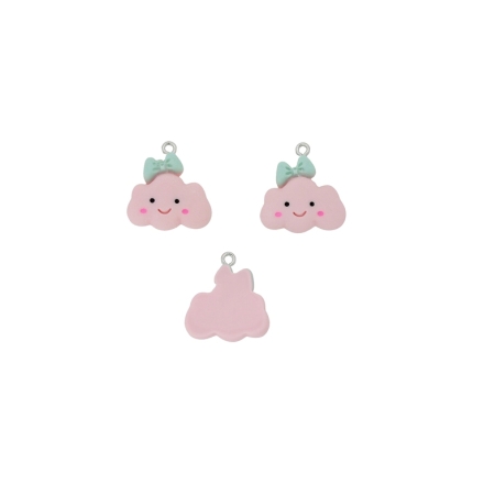 PLASTIC BEADS - RESIN 3D - PENDANT - CLOUD WITH RIBBON 02 - 21x22x7mm PINK (LIGHT)-MINT-BLACK - 2pcs. Hole-1.8mm 