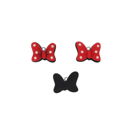 PLASTIC BEADS - RESIN 3D - PENDANT - RIBBON WITH DOTS 04 - 21x17x8mm RED-BLACK-WHITE - 2pcs. Hole-1.8mm 