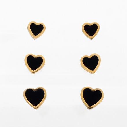JEWELRY - EARRINGS - SCREW - STAINLESS STEEL - HEART Е725 - 0.8х0.8cm ROSE GOLD AND BLACK - PACKAGE 6х3 pairs