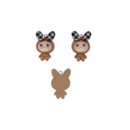 PLASTIC BEADS - RESIN 3D - PENDANT - DUCK 07 RIBBON - 18x30x9mm BROWN (LIGHT)-PINK (LIGHT)-BLACK - 2pcs. Hole-1.8mm 