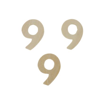 MATERIALS FOR CRAFT AND DECORATION - WOODEN BASES - NUMBER 9 - 3.3x4.6x0.3cm- NATURAL  - 4pcs.