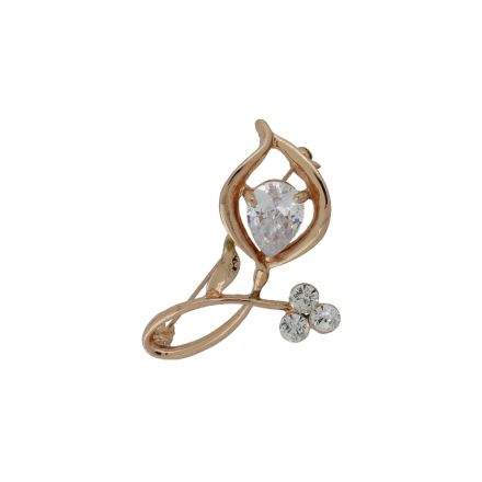 JEWELRY - BROOCH - ZIRCON - FLOWER В238 - 3.0x6.2cm ROSE GOLD AND WHITE - 1pc.