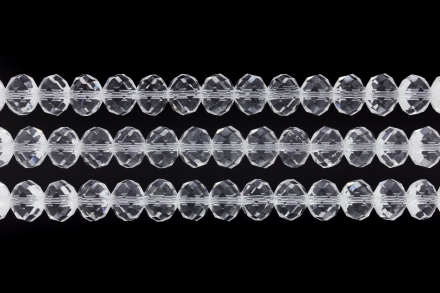 GLASS BEADS - FACETED RONDELLE CRYSTALS - 10x8mm - TRANSPARENT - WHITE 001 - STRING (70pcs.) Hole-1.5mm