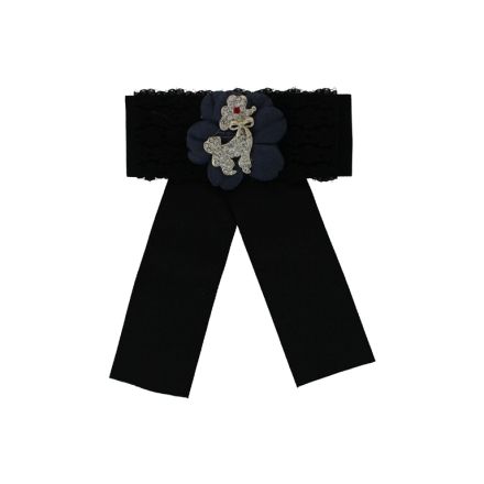 JEWELRY - BROOCH HANDMADE - METAL AND TEXTILE - RIBBON В296 - 10.7x14.0cm NICKEL-BLACK-BLUE (DARK) - 1pc.