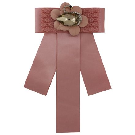 JEWELRY - BROOCH HANDMADE - METAL AND TEXTILE - RIBBON В297 - 12x21.5cm NICKEL-PINK-PINK (LIGHT) - 1pc.