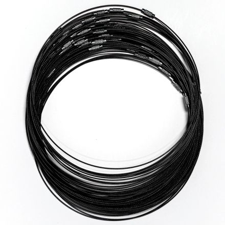 STRING WITH CLASP - STEEL CORD 1mm - NECKLACE - 145mm BLACK - 5pcs.