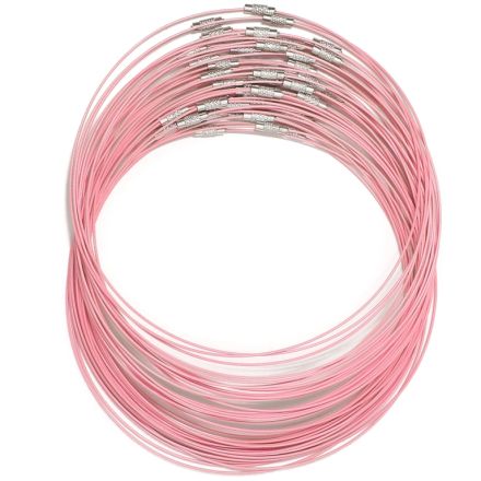 STRING WITH CLASP - STEEL CORD 1mm - NECKLACE - 145mm CORAL PINK - 5pcs.