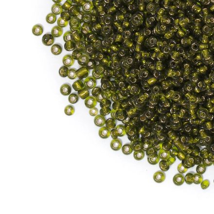 GLASS SEED BEADS - BALL 3mm - SILVER THREAD - GREEN MILITARY 55АN - 50g Hole-1.0mm