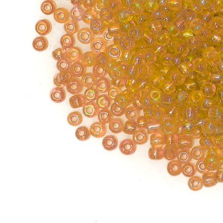 GLASS SEED BEADS - BALL 4mm - TRANSPARENT RAINBOW - GOLD 162СN - 50g Hole-1.5mm