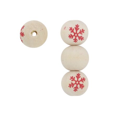 WOODEN FIGURES - BALL SNOWFLAKE 01 - 20mm NATURAL И RED - 10pcs. Hole-4.5mm
