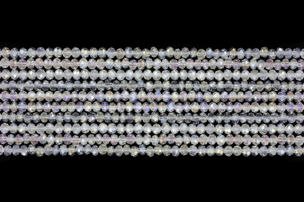 GLASS BEADS - FACETED RONDELLE CRYSTALS - 3x2mm - АВ TRANSPARENT - WHITE 097 - PACKAGE (10x126pcs.) Hole-0.8mm