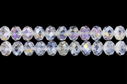 GLASS BEADS - FACETED RONDELLE CRYSTALS - 12x9mm - АВ TRANSPARENT - WHITE 097 - STRING (72pcs.) Hole-1.8mm