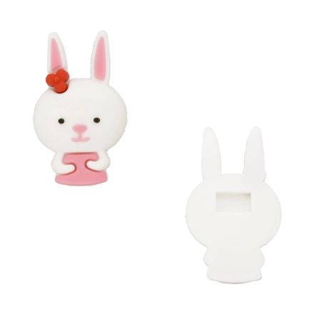 PLASTIC BEADS - RUBBER 3D - FOR GLUING - RABBIT 98 DRESS - 20x34x8mm WHITE-PINK-RED - PACKAGE 30pcs.