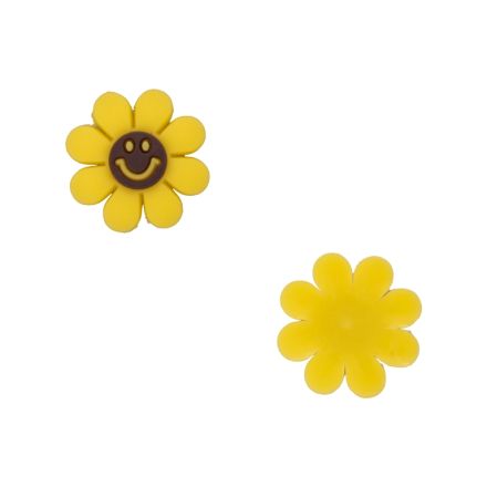 PLASTIC BEADS - RUBBER 3D - FOR GLUING - FLOWER 49 SMILEY FACE - 20x4mm YELLOW AND BROWN (DARK) - PACKAGE 40pcs.