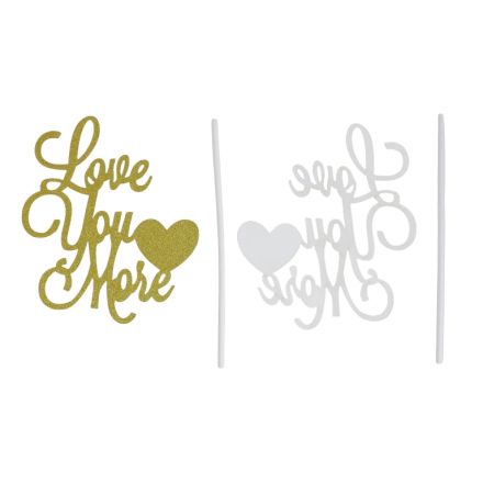 MATERIALS FOR CRAFT AND DECORATION - TOPPER FROM CARTON - LOVE YOU MORE 01 GLITTER - 11x12.5cm - GOLD - 1pcs.