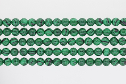 NATURAL STONE BEADS - MALACHITE - 8mm - PACKAGE (5x48pcs.) Hole-1.6mm