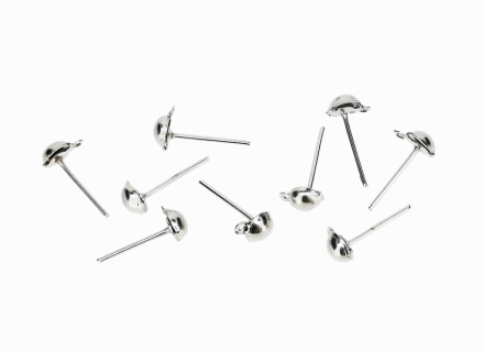 METAL ELEMENTS - EARRING FINDINGS - HANGING - HALF ROUND POST STUD POST STUD - 4x12mm NICKEL COLOR - 100pcs. Hole-1.0mm