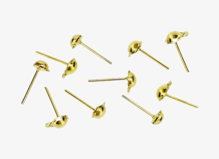 METAL ELEMENTS - EARRING FINDINGS - HANGING - HALF ROUND POST STUD POST STUD - 4x12mm GOLD COLOR - 100pcs. Hole-1.0mm