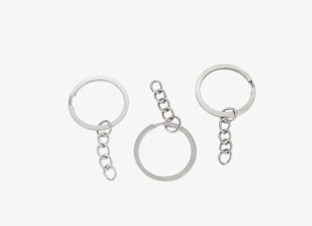 METAL KEYCHAIN FINDINGS - SPLIT KEY RINGS FLAT WITH CHAIN - 30x2 MM NICKEL COLOR - NICKEL FREE - 100pcs.