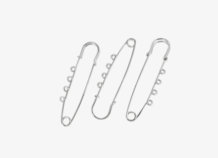 METAL ELEMENTS - LARGE SMALL SAFETY PIN WITH 4 HOLES 02 - 70x19x5mm NICKEL COLOR - 2pcs. Hole:2.2mm