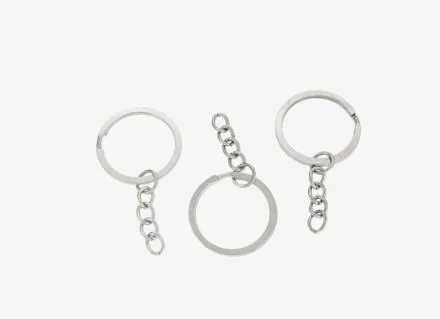 METAL KEYCHAIN FINDINGS - SPLIT KEY RINGS FLAT WITH CHAIN - 30x2 MM NICKEL COLOR - NICKEL FREE - PACKAGE 100pcs.