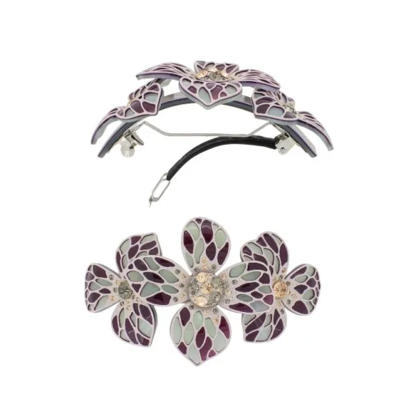 JEWELRY - BRACKET FOR HAIR WITH GLASS CRYSTALS SH101 - FLOWERS - 10.5x5.8x2.4cm BEIGE-BORDEAUX-GREEN - PACKAGE 2pcs.