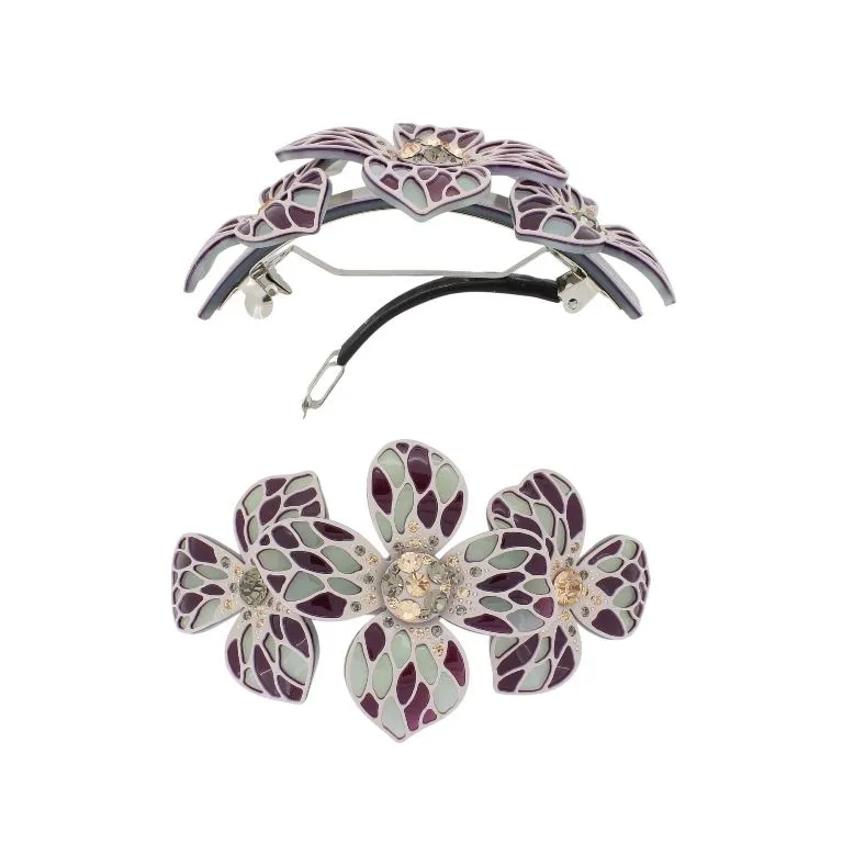 JEWELRY - BRACKET FOR HAIR WITH GLASS CRYSTALS SH101 - FLOWERS - 10.5x5.8x2.4cm BEIGE-BORDEAUX-GREEN - PACKAGE 2pcs.