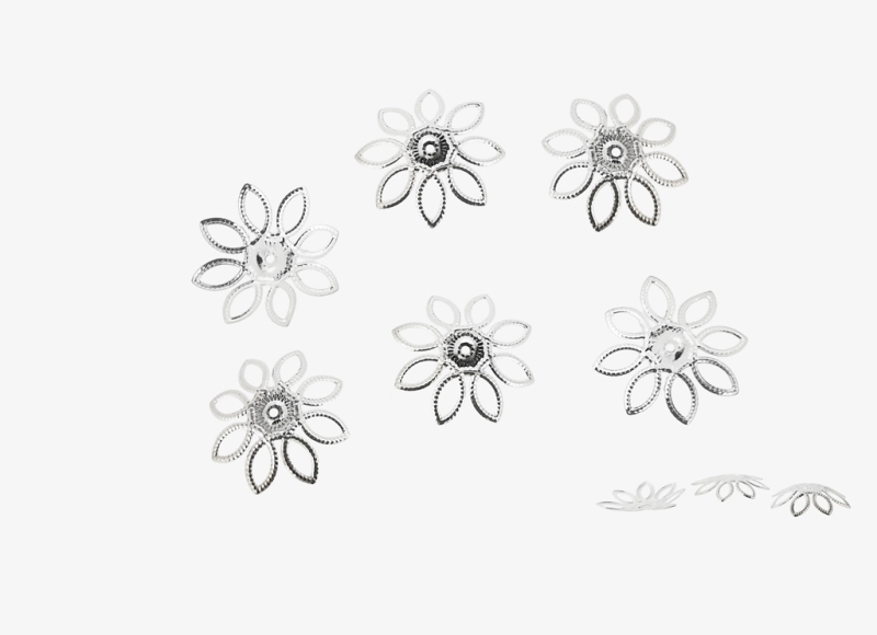 METAL ELEMENTS - CAP - METAL FILIGREE CAPS FLOWER 03 - 20х5mm SILVER COLOR - 500pcs. Hole:1.3mm