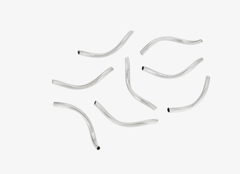 METAL ELEMENTS - CURVED S TUBE CONNECTOR LONG TUBES BEADS - BRASS - 24х2mm NICKEL COLOR - 500pcs. Hole:1.5mm