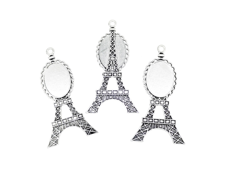 METAL ELEMENTS - CABOCHON BASE - ELLIPSE 18x25mm - EIFFEL TOWER - NICKEL COLOR - 20pcs. Hole-3.5mm