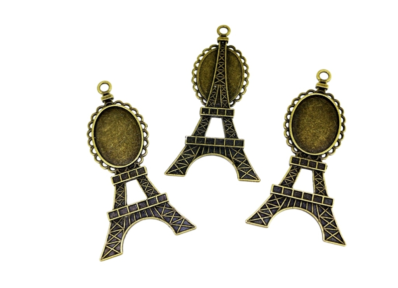 METAL ELEMENTS - CABOCHON BASE - ELLIPSE 18x25mm - EIFFEL TOWER - ANTIQUE BRONZE - 20pcs. Hole-3.5mm