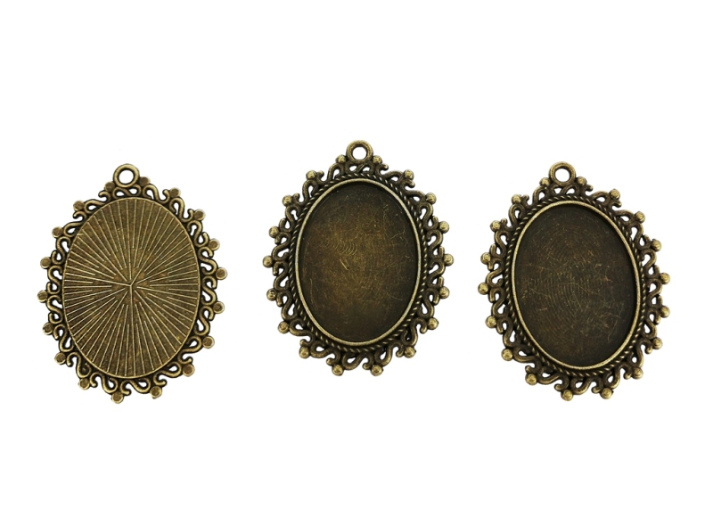 METAL ELEMENTS - CABOCHON BASE - ELLIPSE 18x25mm - LACE S - ANTIQUE BRONZE - 50pcs. Hole-2.0mm