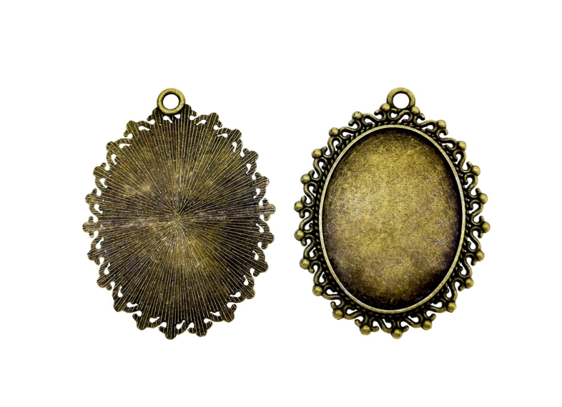 METAL ELEMENTS - CABOCHON BASE - ELLIPSE 30x40mm - LACE S - ANTIQUE BRONZE - 20pcs. Hole-3.5mm