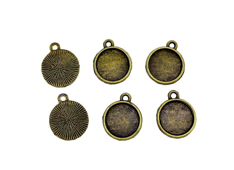 METAL ELEMENTS - CABOCHON BASE - CIRCLE 12mm - SINGLE LOOP - ANTIQUE BRONZE - 100pcs. Hole-2.0mm