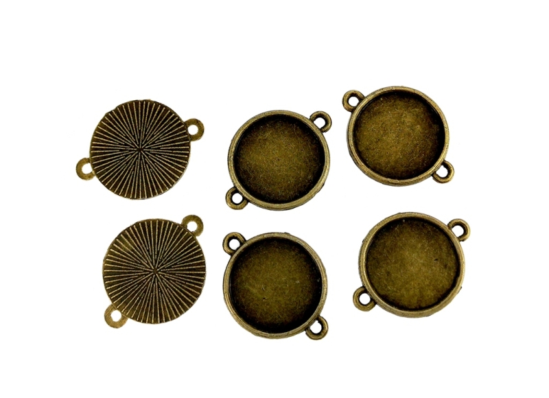 METAL ELEMENTS - CABOCHON BASE - CIRCLE 16mm - DOUBLE LOOP - ANTIQUE BRONZE - 100pcs. Hole-2.0mm