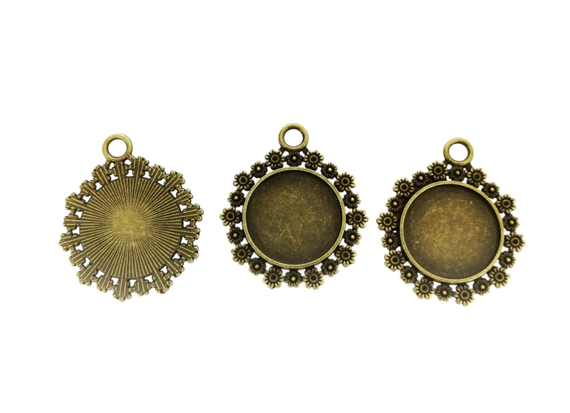 METAL ELEMENTS - CABOCHON BASE - CIRCLE 20mm - FLOWER WREATH - ANTIQUE BRONZE - 50pcs. Hole-4.0mm