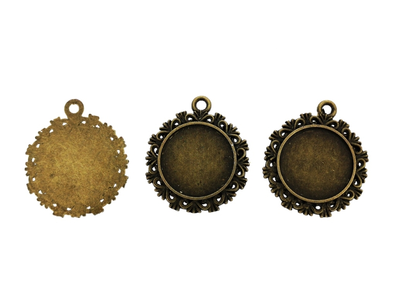 METAL ELEMENTS - CABOCHON BASE - CIRCLE 20mm - LACE FOUNTAIN - ANTIQUE BRONZE - 50pcs. Hole-3.0mm